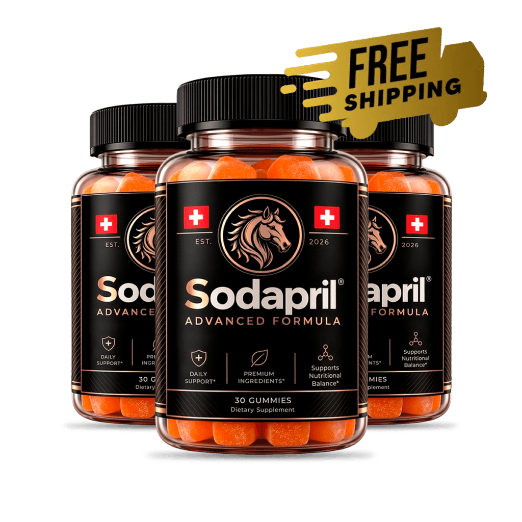 Three amber supplement bottles with matte black labels and copper horse-head crests clustered togeth